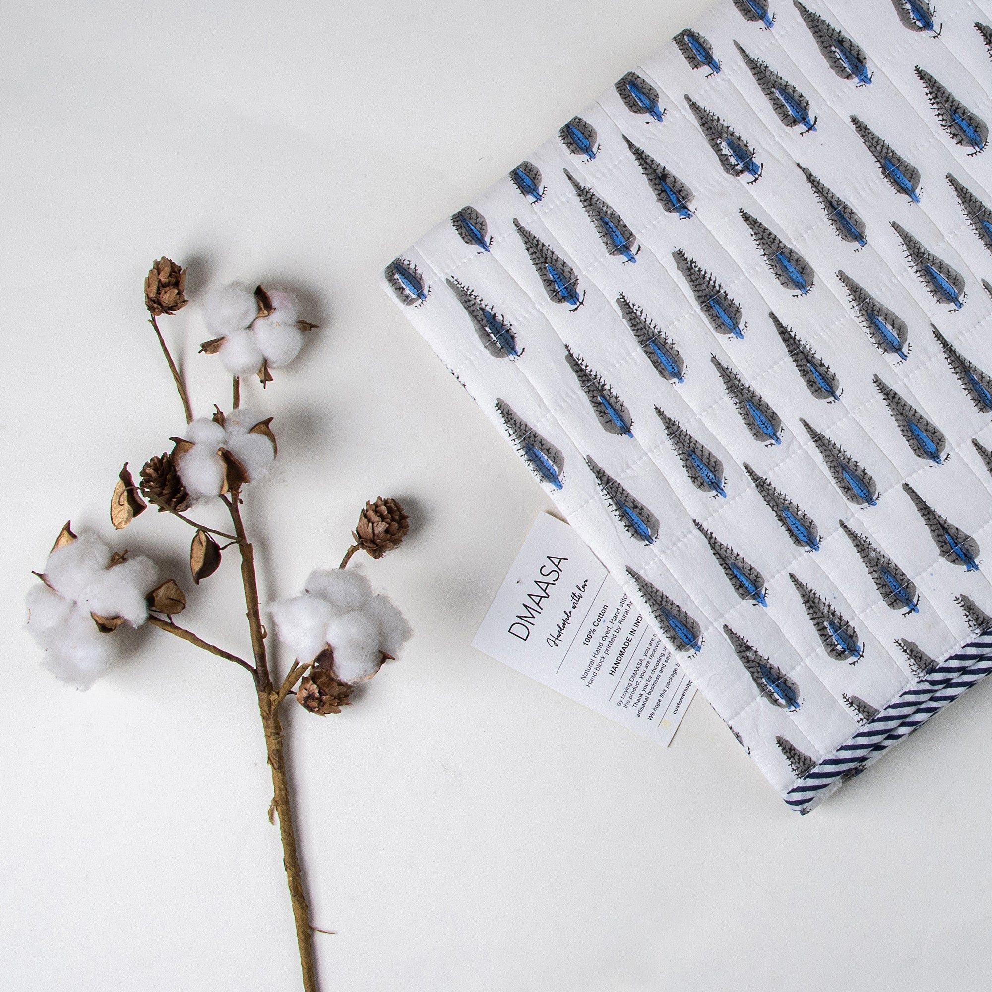Modern Blue Leaf Print Handmade Cotton Baby Blankets 131